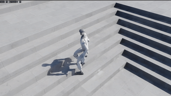 Humanoid balancing simulation on stairs in Isaac Lab