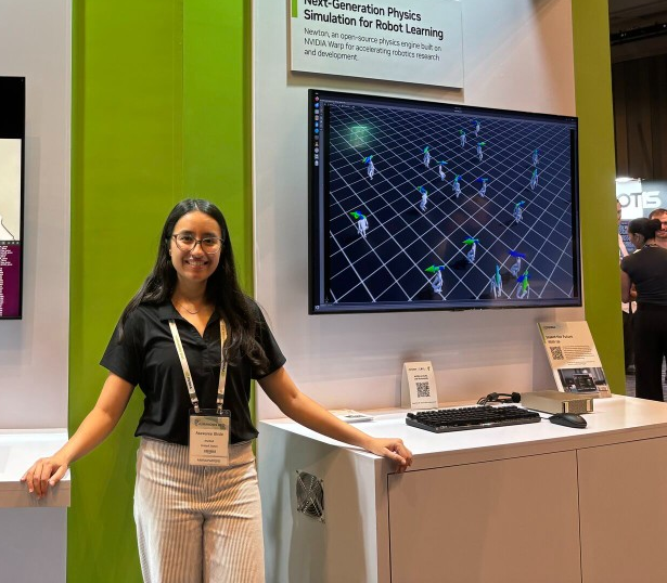 NVIDIA booth showing Isaac Lab and robotics simulation demos