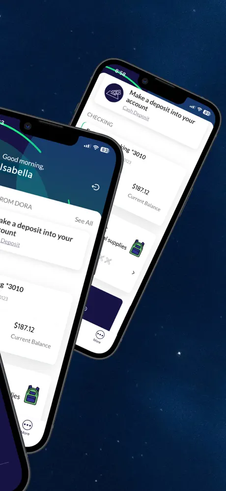 Dora banking app screens