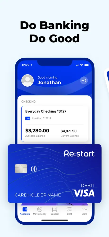 Re:start debit card and mobile banking app