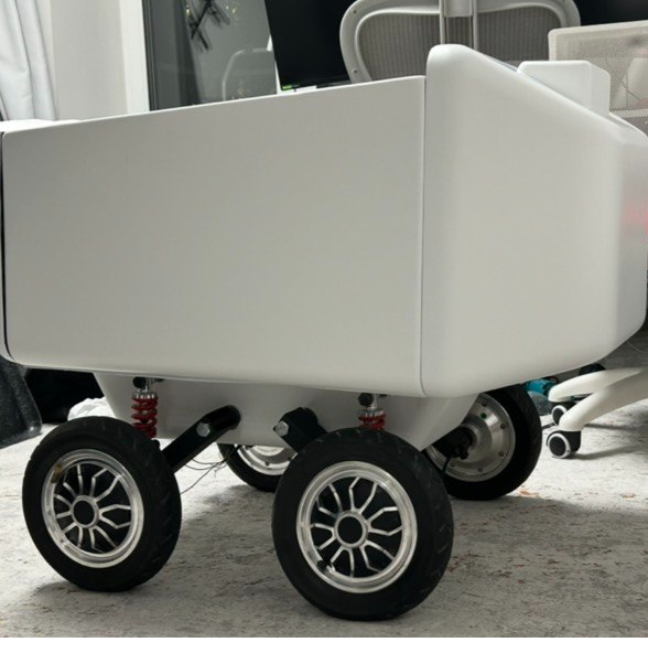 Side view of the delivery rover chassis and wheels